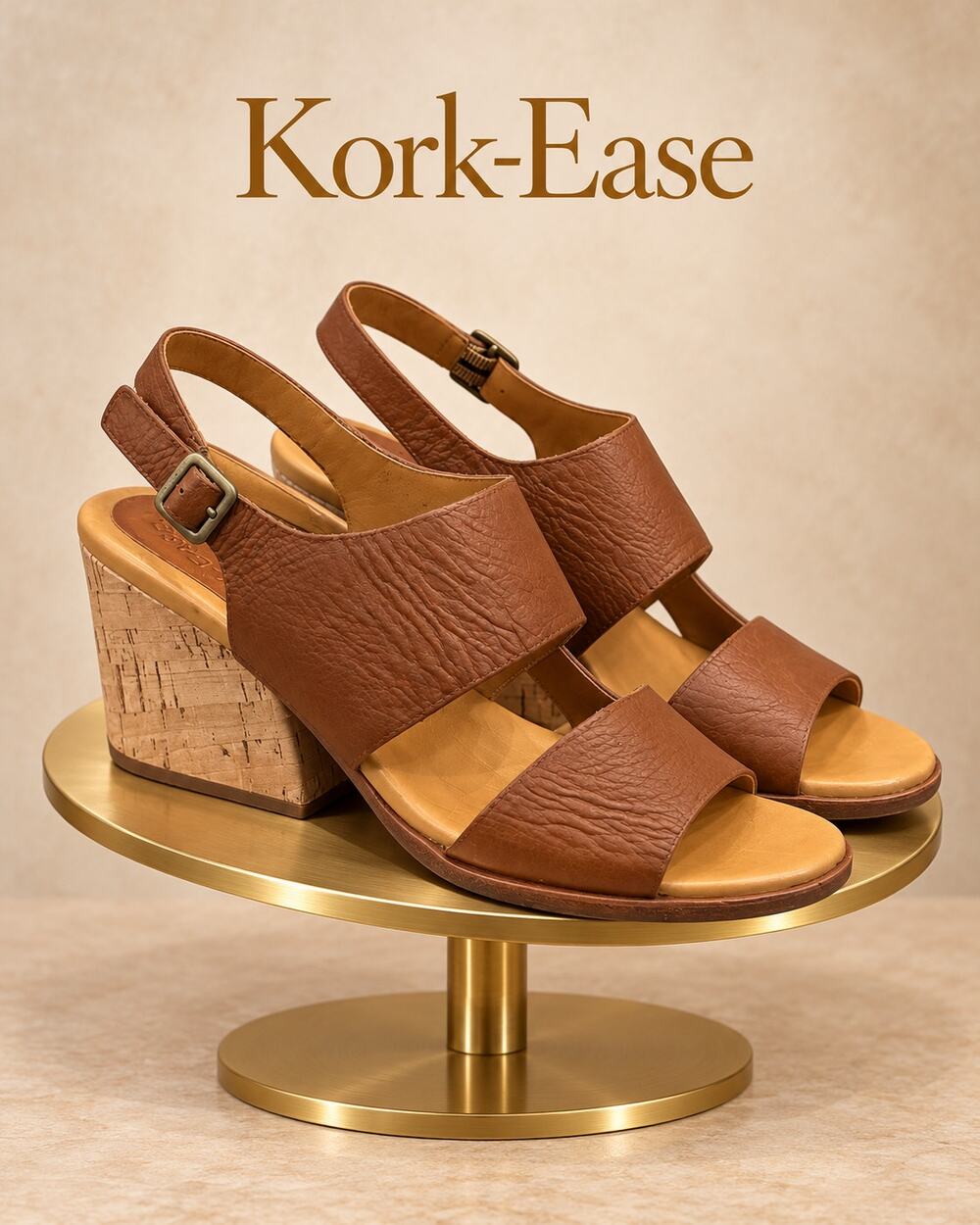 Kork-Ease Brown Leather Cork Heel Sandals Size 8M NWOB